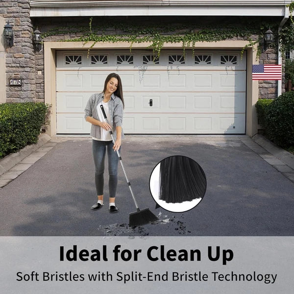 Space-Saving Broom & Dustpan Set - Long Handle, Heavy Duty Cleaning Tools