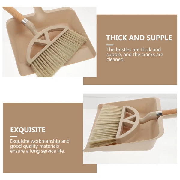 1 Set Mini Broom and Dustpan Desktop Sweeping Tools for Home Office (Khaki)
