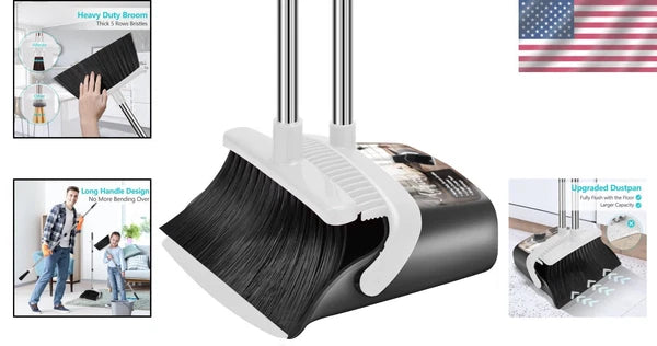 Effortless Cleaning with Long Handle Broom & Dustpan Set – Toothed Dustpan