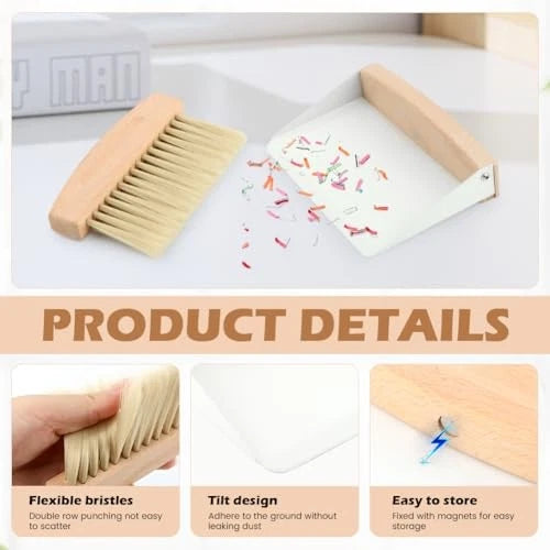 Mini Dustpan and Brush Set,Small Beechwood Dust Pan and Brush Set,Portable