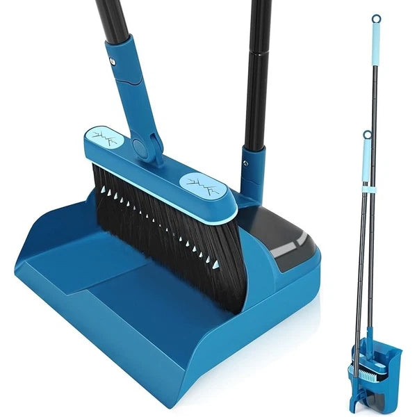 Dustpan & Brush Set Swivel Broom Extended Handle Indoor Cleaner Compact Storage