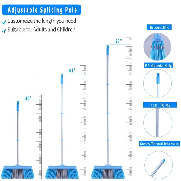 52" Long Handle Broom & 38" Heavy Duty Metal Dustpan Set for Home Kitchen