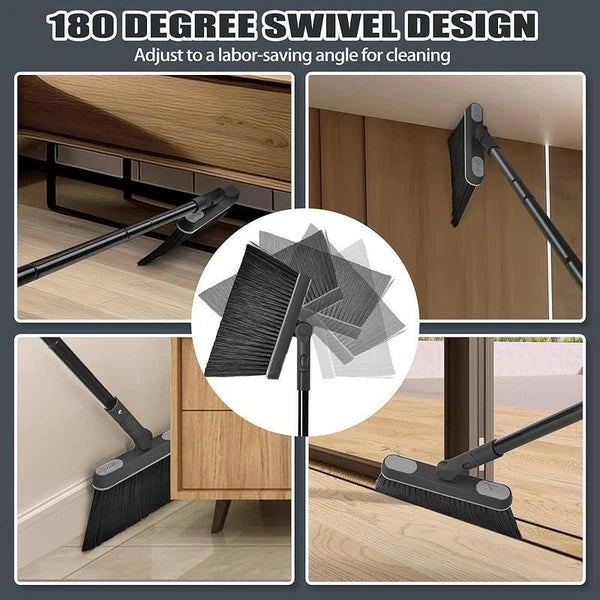 Multifunctional Broom Dustpan Set Swivel Head Extendable Handle Cleaning Fodable