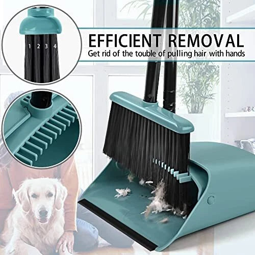 Broom with Dustpan Combo Set, Long Handle Lightweight Indoor Broom Set,