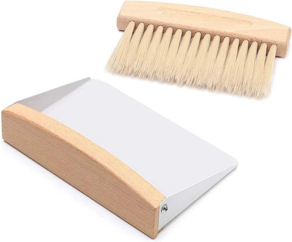 Small Mini Dustpan and Brush Set - Compact Hand Broom with Light Brown