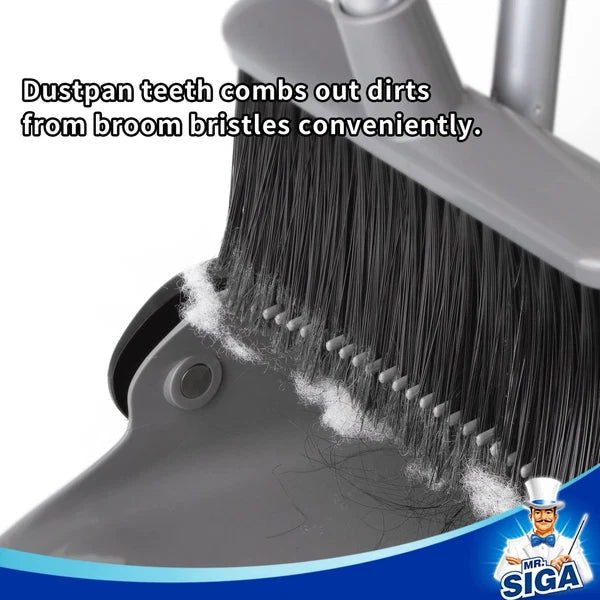 MR.SIGA Broom and Dustpan Set with Adjustable Long Handle Upright Combo for F...