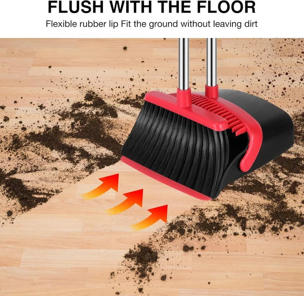 Broom and Dustpan Set 52" Long Handle Combo with Teeth for Home Office