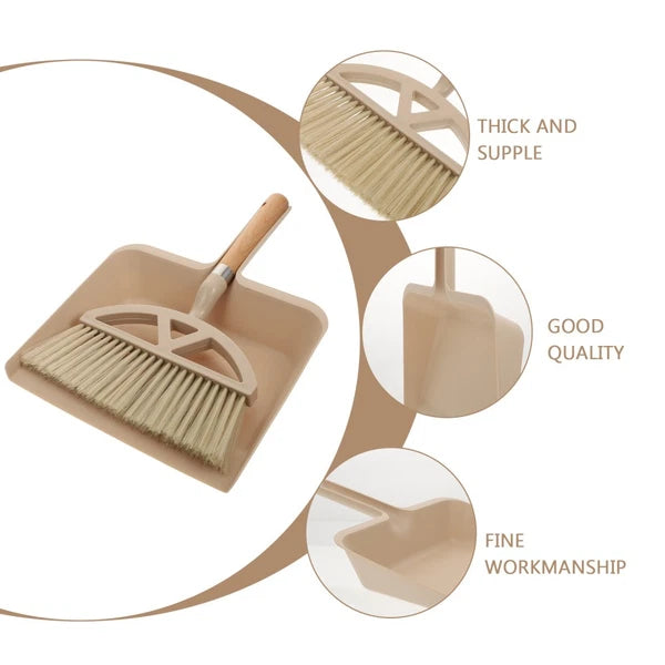 1 Set Mini Broom and Dustpan Desktop Sweeping Tools for Home Office (Khaki)