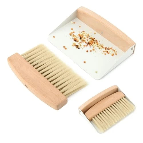 Mini Dustpan and Brush Set,Small Beechwood Dust Pan and Brush Set,Portable