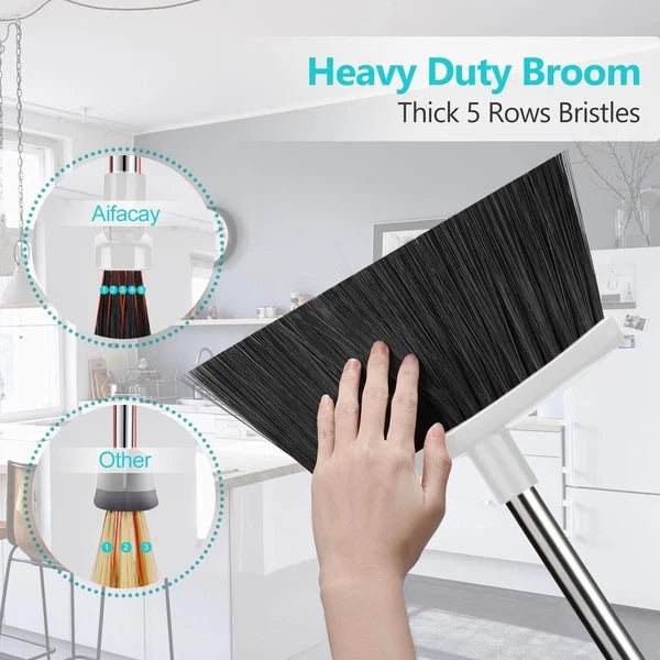 Effortless Cleaning with Long Handle Broom & Dustpan Set – Toothed Dustpan