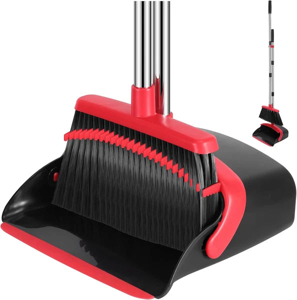Broom and Dustpan Set 52" Long Handle Combo with Teeth for Home Office
