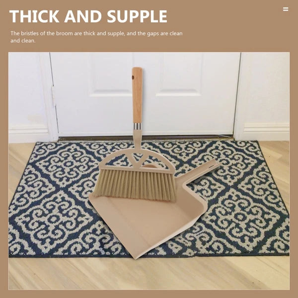 1 Set Mini Broom and Dustpan Desktop Sweeping Tools for Home Office (Khaki)