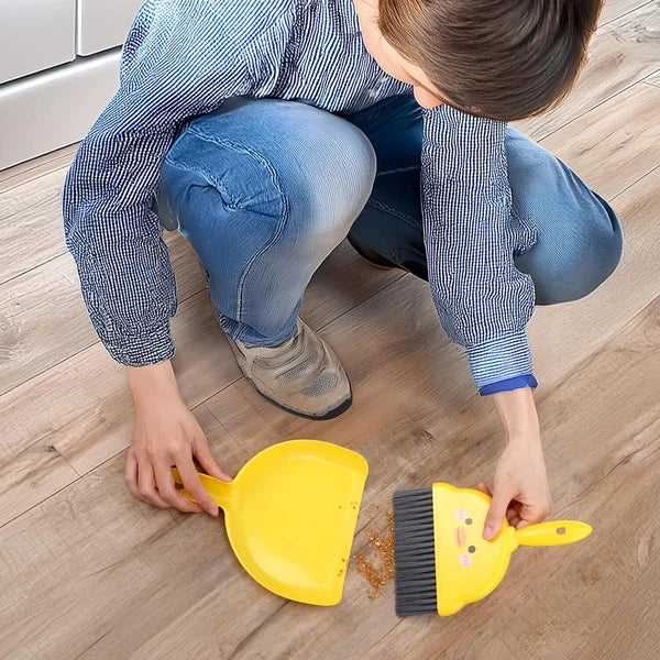 Mini Dustpan and Brush Set Durable Small Broom Yellow