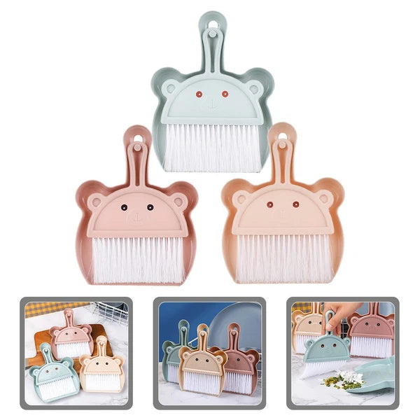 3 Sets Cartoon Broom Dustpan Portable Mini Dustpan Small Hand Broom-