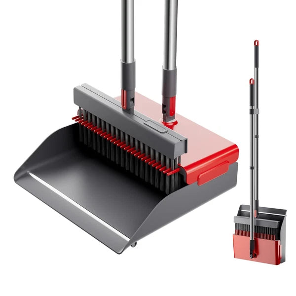 Broom with Dustpan Combo Set 180 Degree Rotating Broom Set with Comb Teeth Up...