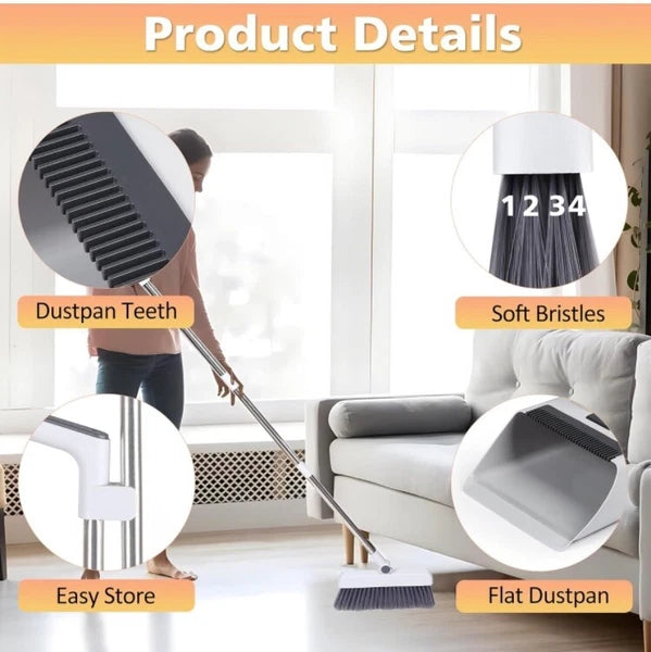 3pcs/set Long-Handled Stainless Steel Household Broom Dustpan Floor Brush Set