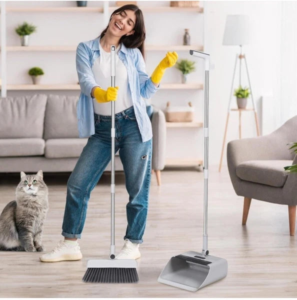 3pcs/set Long-Handled Stainless Steel Household Broom Dustpan Floor Brush Set