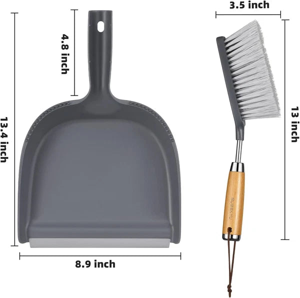 Dustpan and Brush Set, Stainless Steel Handle, Hand Mini Broom for Home Cleaning