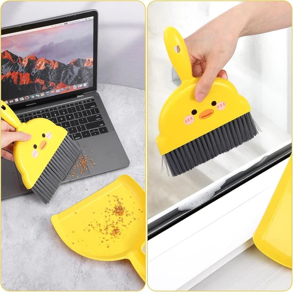 Mini Dustpan and Brush Set Durable Small Broom Yellow