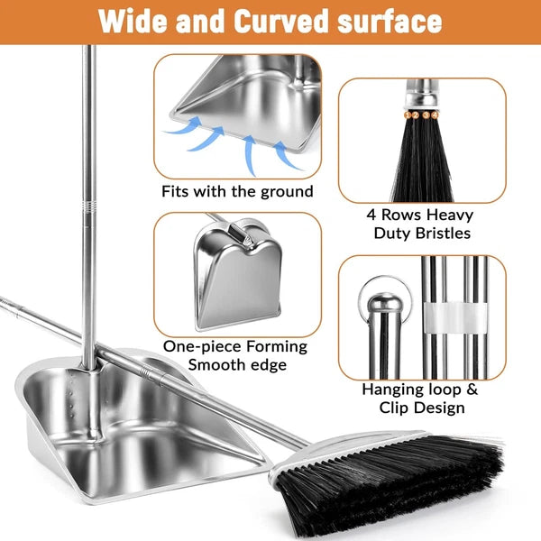 VOOWO Broom with Dustpan Combo Set, 46" Stainless Steel and Black