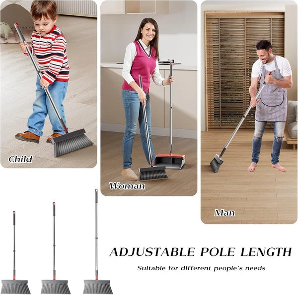 Broom with Dustpan Combo Set 180 Degree Rotating Comb Gray