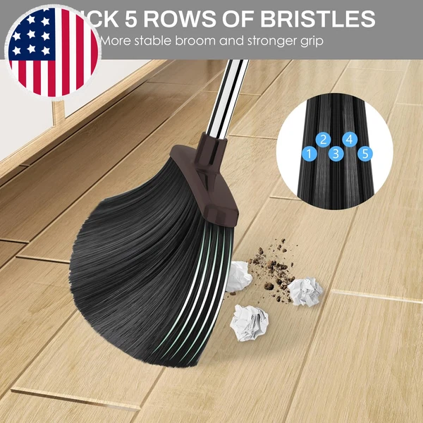 Broom and Dustpan Set for Home, 51-In Long Adjustable Handle Angle Broom and Dus