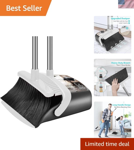 Effortless Cleaning with Long Handle Broom & Dustpan Set – Toothed Dustpan