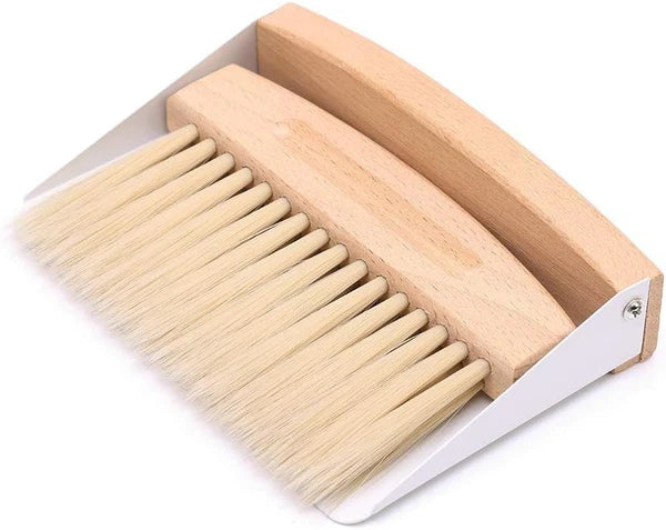 Small Mini Dustpan and Brush Set - Compact Hand Broom with Light Brown