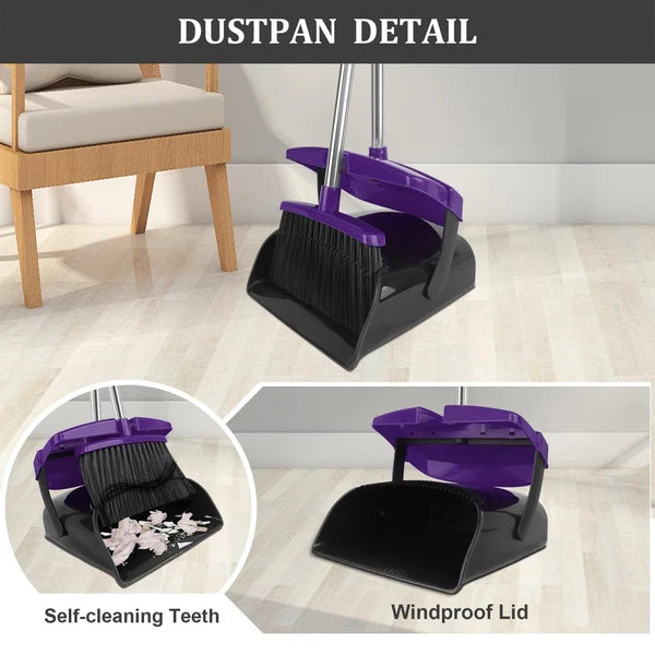 Broom and Dustpan Set, 51" Long Handle Broom with Dustpan Combo Set, Windproo...