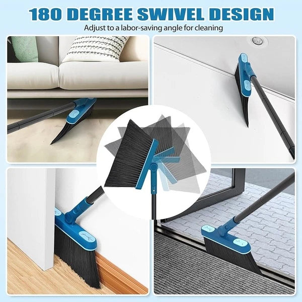Dustpan & Brush Set Swivel Broom Extended Handle Indoor Cleaner Compact Storage