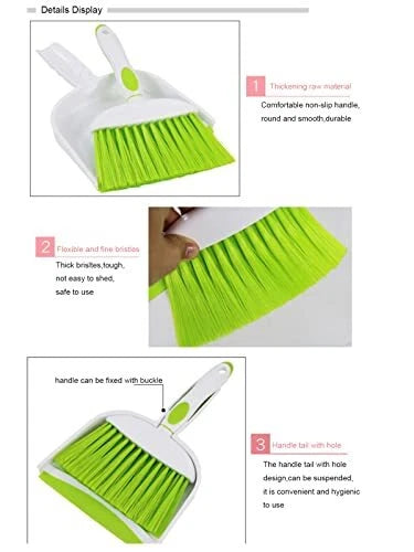 Dustpan and Brush Set Non-Slip Handle for Floor Surface Cleaning