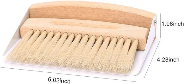 Small Mini Dustpan and Brush Set - Compact Hand Broom with Light Brown